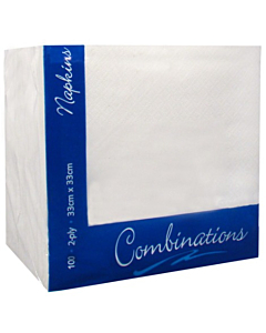 Combinations 2 Ply White Napkins 33cm - unit