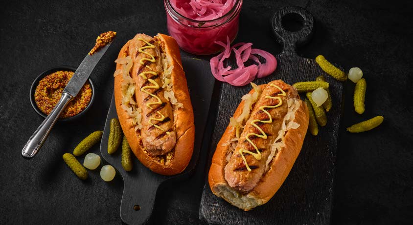 Redefine Meat vegan plant-based bratwurst in bread buns